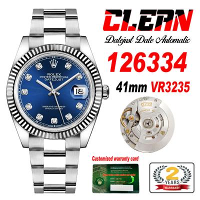 Datejust 126334 41mm VR3235 Automatic Mens Watch Best Edition CLEAN Blue Diamonds Dial On 904L Oyster SS Bracelet CHS