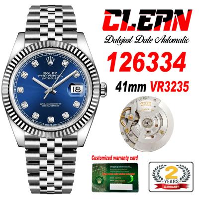 Datejust 126334 41mm VR3235 Automatic Mens Watch Best Edition CLEAN Blue Diamonds Dial On 904L Jubilee SS Bracelet CHS