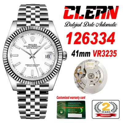 Datejust 126334 41mm VR3235 Automatic Mens Watch Best Edition CLEAN White Stick Dial On 904L Jubilee SS Bracelet CHS