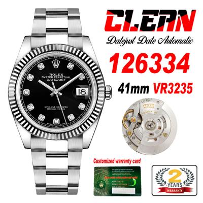 Datejust 126334 41mm VR3235 Automatic Mens Watch Best Edition CLEAN Black Diamonds Dial On 904L Oyster SS Bracelet CHS