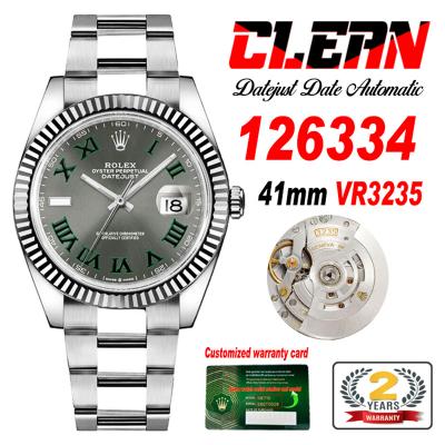 Datejust 126334 Wimbledon 41mm VR3235 Automatic Mens Watch Best Edition CLEAN Gray Dial On 904L Oyster SS Bracelet CHS