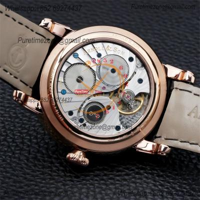 Arnold&Son HM Perpetual Moon Stellar Rays A&S1512 Hand Wound Mechanical Mens Watch RG Silver Dial Black Leather