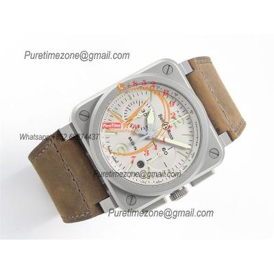 BR03-94 Horolum A7750 Automatic Chronograph Mens Watch Best Edition TWF 42 Steel Case Gray Dial Retro Brown Leather CHS