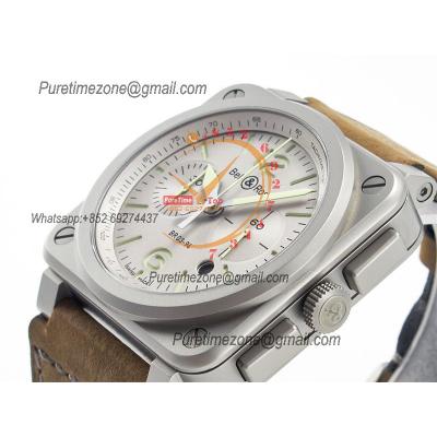 BR03-94 Horolum A7750 Automatic Chronograph Mens Watch Best Edition TWF 42 Steel Case Gray Dial Retro Brown Leather CHS