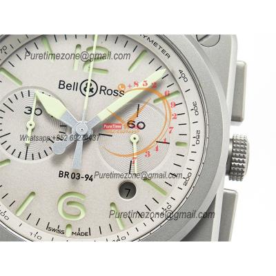 BR03-94 Horolum A7750 Automatic Chronograph Mens Watch Best Edition TWF 42 Steel Case Gray Dial Retro Brown Leather CHS