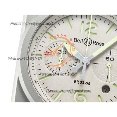 BR03-94 Horolum A7750 Automatic Chronograph Mens Watch Best Edition TWF 42 Steel Case Gray Dial Retro Brown Leather CHS