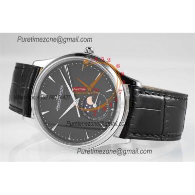 Master Ultra Thin Q1368471 A925 Automatic Mens Watch Moon Phase Date Best Edition ZF 39 Steel Black  Dial Leather CHS