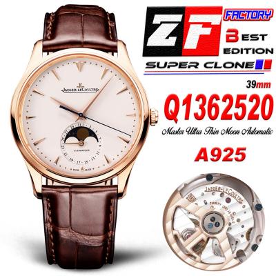 Master Ultra Thin Q1362520 A925 Automatic Mens Watch Moon Phase Date Best Edition ZF 39 RG Silver Dial Leather CHS