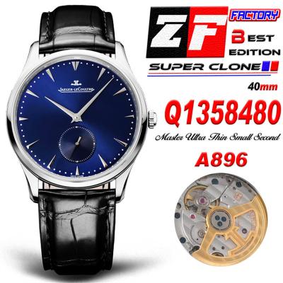 Master Ultra Thin Small Second Q1358480 M9015 Automatic Mens Watch Best Edition ZF 40 Steel Blue Dial Black Leather CHS