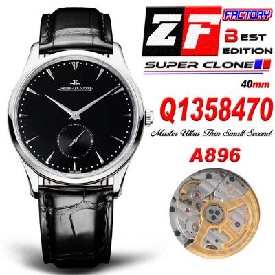 Master Ultra Thin Small Second Q1358480 M9015 Automatic Mens Watch Best Edition ZF 40 Steel Black Dial Leather CHS