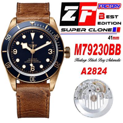 Heritage Black Bay 79250BB Bronze A2824 Automatic Mens Watch Best Edition ZF 41mm Blue Dial Brown Leather CHS