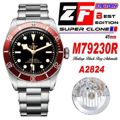 Heritage 2016 Black Bay Shield M79230R A2824 Automatic Mens Watch Best Edition ZF 41mm Red Bezel Black Dial SS Bracelet