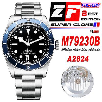 Heritage 2016 Black Bay Shield M79230R A2824 Automatic Mens Watch Best Edition ZF 41mm Blue Bezel Black Dial SS Bracelet