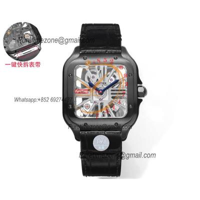 Santos WHSA0009 Large Model 39.8mm Swiss Ronda Quartz Mens Watch Best Edition THBF DLC Skeleton Dial Leather CHS