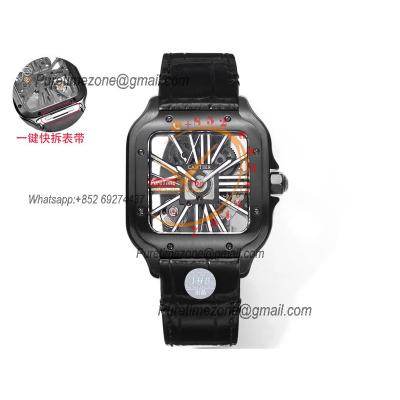 Santos WHSA0009 Large Model 39.8mm Swiss Ronda Quartz Mens Watch Best Edition THBF DLC Skeleton Dial Leather CHS