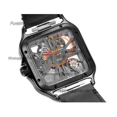 Santos WHSA0009 Large Model 39.8mm Swiss Ronda Quartz Mens Watch Best Edition THBF DLC Skeleton Dial Leather CHS