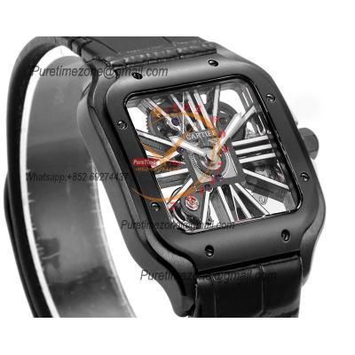 Santos WHSA0009 Large Model 39.8mm Swiss Ronda Quartz Mens Watch Best Edition THBF DLC Skeleton Dial Leather CHS