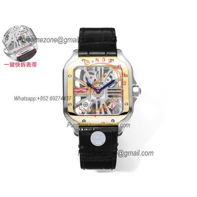 Santos WHSA0012 Large Model 39.8mm Swiss Ronda Quartz Mens Watch Best Edition THBF YG Skeleton Dial Leather CHS