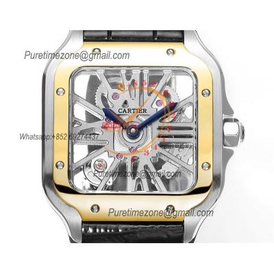 Santos WHSA0012 Large Model 39.8mm Swiss Ronda Quartz Mens Watch Best Edition THBF YG Skeleton Dial Leather CHS