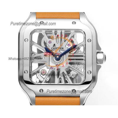 Santos WHSA0015 Large Model 39.8mm Swiss Ronda Quartz Mens Watch Best Edition THBF SS Skeleton Dial Leather CHS