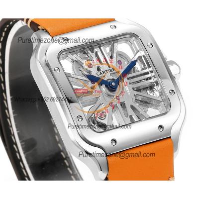 Santos WHSA0015 Large Model 39.8mm Swiss Ronda Quartz Mens Watch Best Edition THBF SS Skeleton Dial Leather CHS