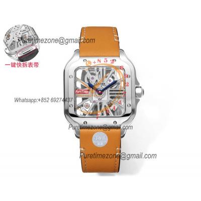 Santos WHSA0015 Large Model 39.8mm Swiss Ronda Quartz Mens Watch Best Edition THBF SS Skeleton Dial Leather CHS