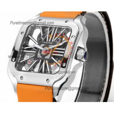 Santos WHSA0015 Large Model 39.8mm Swiss Ronda Quartz Mens Watch Best Edition THBF SS Skeleton Dial Leather CHS