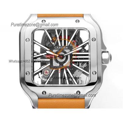 Santos WHSA0015 Large Model 39.8mm Swiss Ronda Quartz Mens Watch Best Edition THBF SS Skeleton Dial Leather CHS