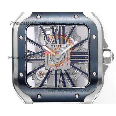 Santos WHSA0026 Large Model 39.8mm Swiss Ronda Quartz Mens Watch Best Edition THBF SS Skeleton Dial Leather CHS