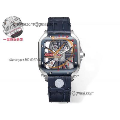 Santos WHSA0026 Large Model 39.8mm Swiss Ronda Quartz Mens Watch Best Edition THBF SS Skeleton Dial Leather CHS