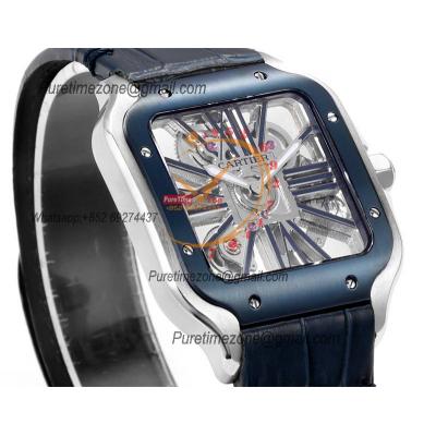 Santos WHSA0026 Large Model 39.8mm Swiss Ronda Quartz Mens Watch Best Edition THBF SS Skeleton Dial Leather CHS