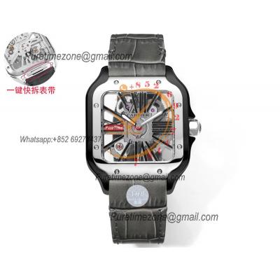 Santos WHSA0027 Large Model 39.8mm Swiss Ronda Quartz Mens Watch Best Edition THBF SS Skeleton Dial Leather CHS