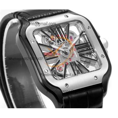 Santos WHSA0027 Large Model 39.8mm Swiss Ronda Quartz Mens Watch Best Edition THBF SS Skeleton Dial Leather CHS