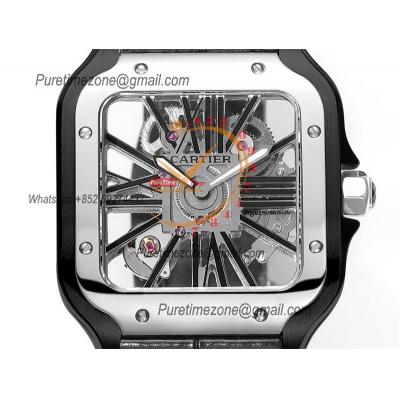 Santos WHSA0027 Large Model 39.8mm Swiss Ronda Quartz Mens Watch Best Edition THBF SS Skeleton Dial Leather CHS