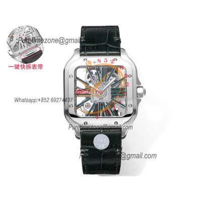 Santos WHSA0028 Large Model 39.8mm Swiss Ronda Quartz Mens Watch Best Edition THBF SS Skeleton Dial Leather CHS