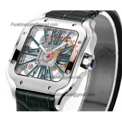 Santos WHSA0028 Large Model 39.8mm Swiss Ronda Quartz Mens Watch Best Edition THBF SS Skeleton Dial Leather CHS