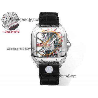 Santos WHSA0028 Large Model 39.8mm Swiss Ronda Quartz Mens Watch Best Edition THBF SS Skeleton Dial Leather CHS