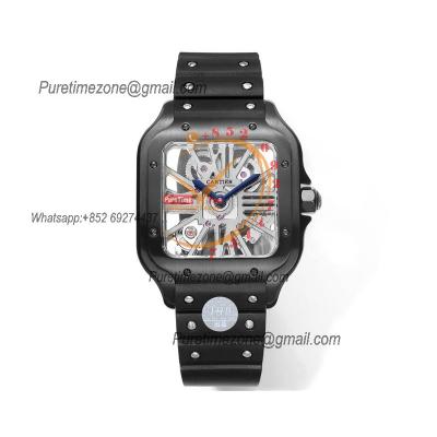 Santos WHSA0009 Large Model 39.8mm Swiss Ronda Quartz Mens Watch Best Edition THBF SS  Skeleton Dial Rubber CHS