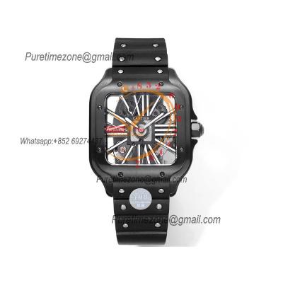 Santos WHSA0009 Large Model 39.8mm Swiss Ronda Quartz Mens Watch Best Edition THBF SS Skeleton Dial Rubber CHS