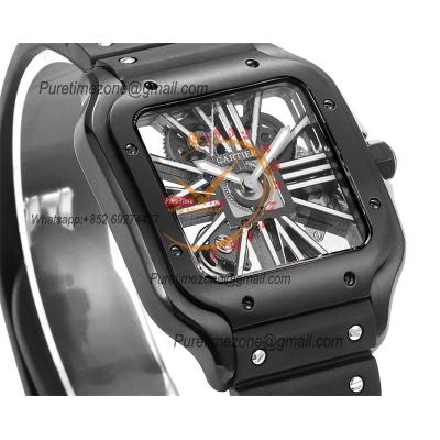 Santos WHSA0009 Large Model 39.8mm Swiss Ronda Quartz Mens Watch Best Edition THBF SS Skeleton Dial Rubber CHS