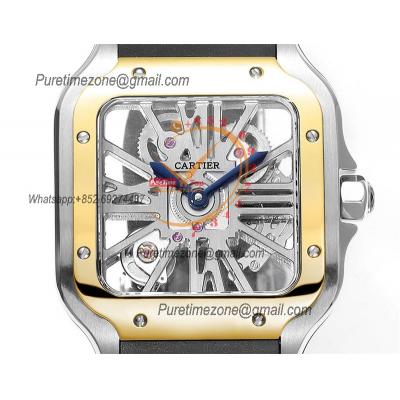 Santos WHSA0012 Large Model 39.8mm Swiss Ronda Quartz Mens Watch Best Edition THBF YG Skeleton Dial Rubber CHS