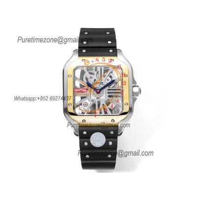 Santos WHSA0012 Large Model 39.8mm Swiss Ronda Quartz Mens Watch Best Edition THBF YG Skeleton Dial Rubber CHS