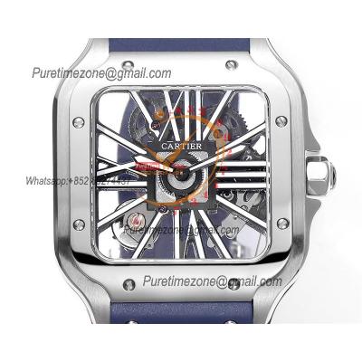 Santos WHSA0015 Large Model 39.8mm Swiss Ronda Quartz Mens Watch Best Edition THBF SS Skeleton Dial Rubber CHS