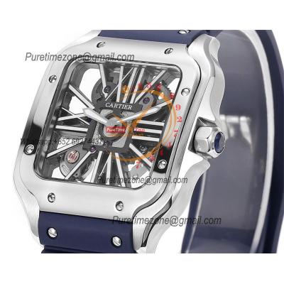 Santos WHSA0015 Large Model 39.8mm Swiss Ronda Quartz Mens Watch Best Edition THBF SS Skeleton Dial Rubber CHS