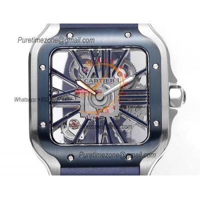 Santos WHSA0026 Large Model 39.8mm Swiss Ronda Quartz Mens Watch Best Edition THBF SS Skeleton Dial Rubber CHS