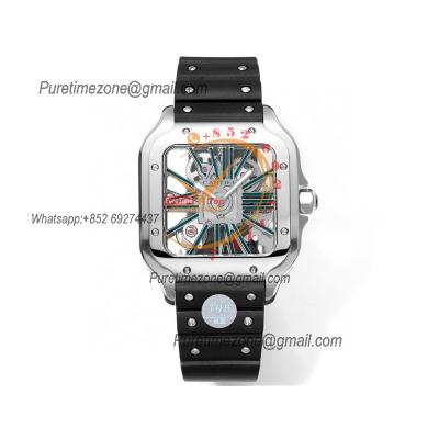 Santos WHSA0028  Large Model 39.8mm Swiss Ronda Quartz Mens Watch Best Edition THBF DLC Skeleton Dial Rubber CHS