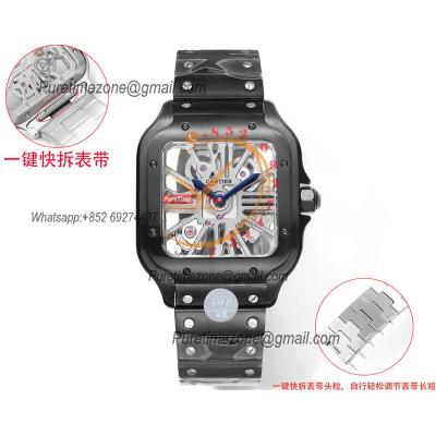 Santos WHSA0009 Large Model 39.8 Swiss Ronda Quartz Mens Watch Best Edition THBF DLC Skeleton Dial SmartLink SS Bracelet