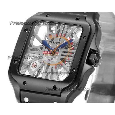 Santos WHSA0009 Large Model 39.8 Swiss Ronda Quartz Mens Watch Best Edition THBF DLC Skeleton Dial SmartLink SS Bracelet