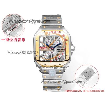 Santos WHSA0012 Large Model 39.8 Swiss Ronda Quartz Mens Watch Best Edition THBF YG Skeleton Dial SmartLink SS Bracelet