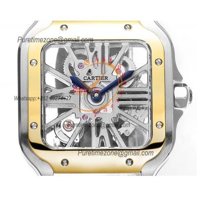 Santos WHSA0012 Large Model 39.8 Swiss Ronda Quartz Mens Watch Best Edition THBF YG Skeleton Dial SmartLink SS Bracelet